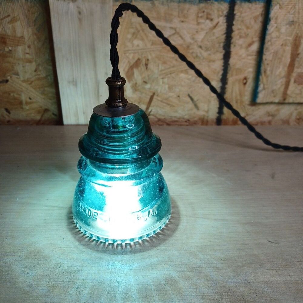 1900's Glass Insulator Pendant Light Industrial Railroad Hanging Lamp Steampunk